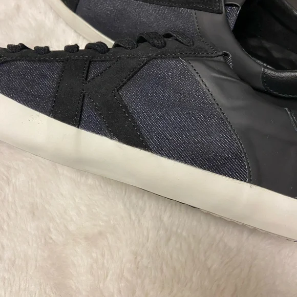 New 9.5 Karl Lagerfeld men’s denim/leather/suede sneakers - Picture 3 of 13
